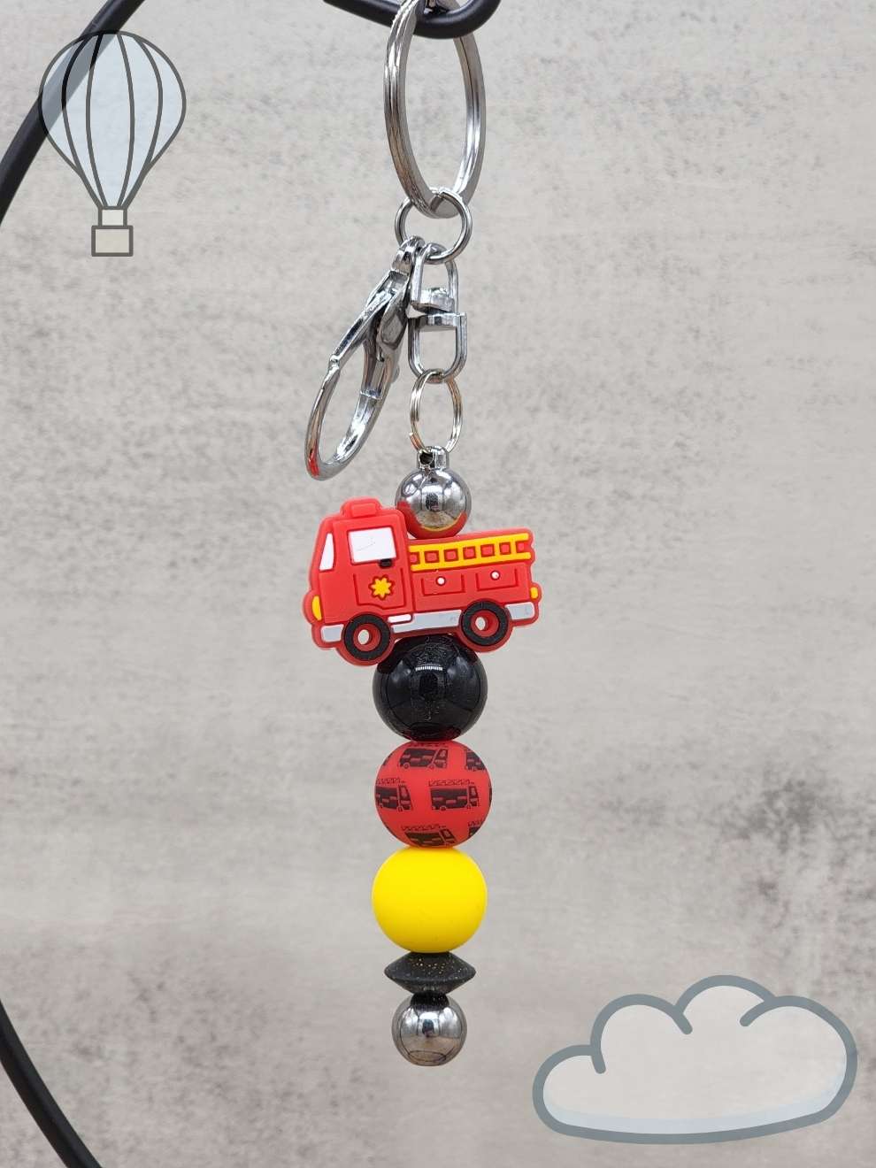 Firetruck Beaded Keychain