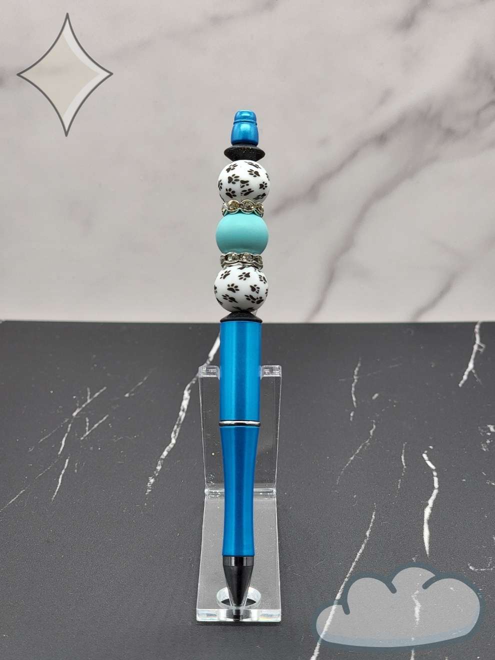 Blue Puppy Prints Beaded Pen