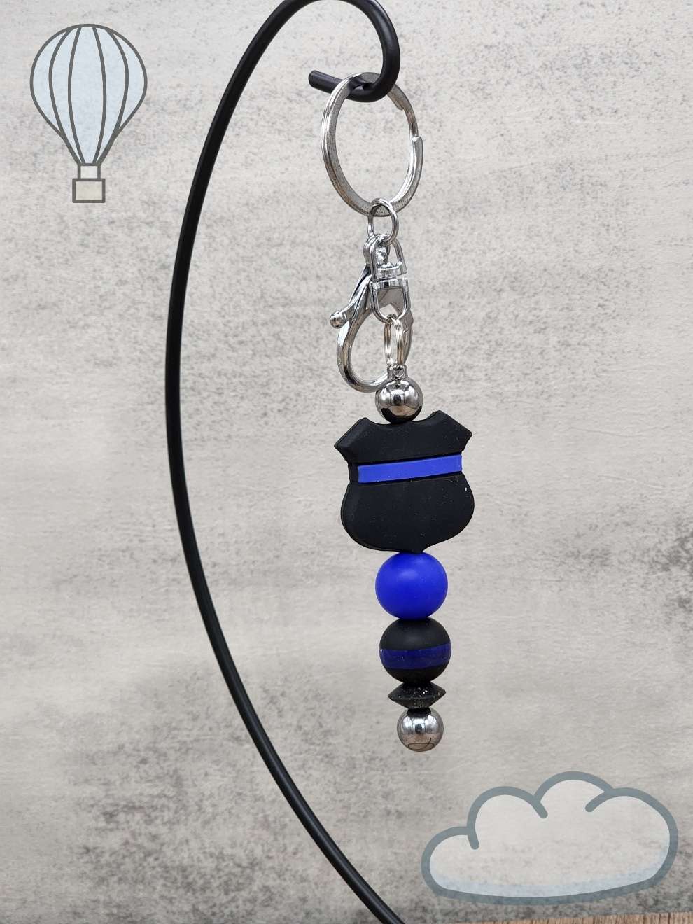 Blue Line Beaded Keychain