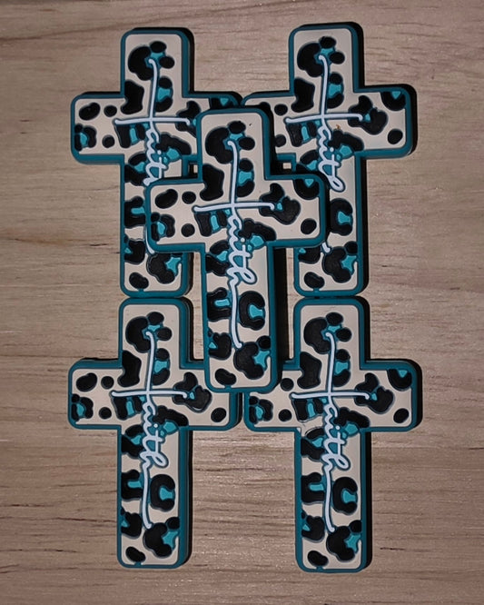 Faith Cross - Teal Leopard [Focal Bead]