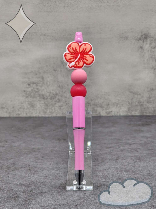 Pink Hibiscus Beaded Pen